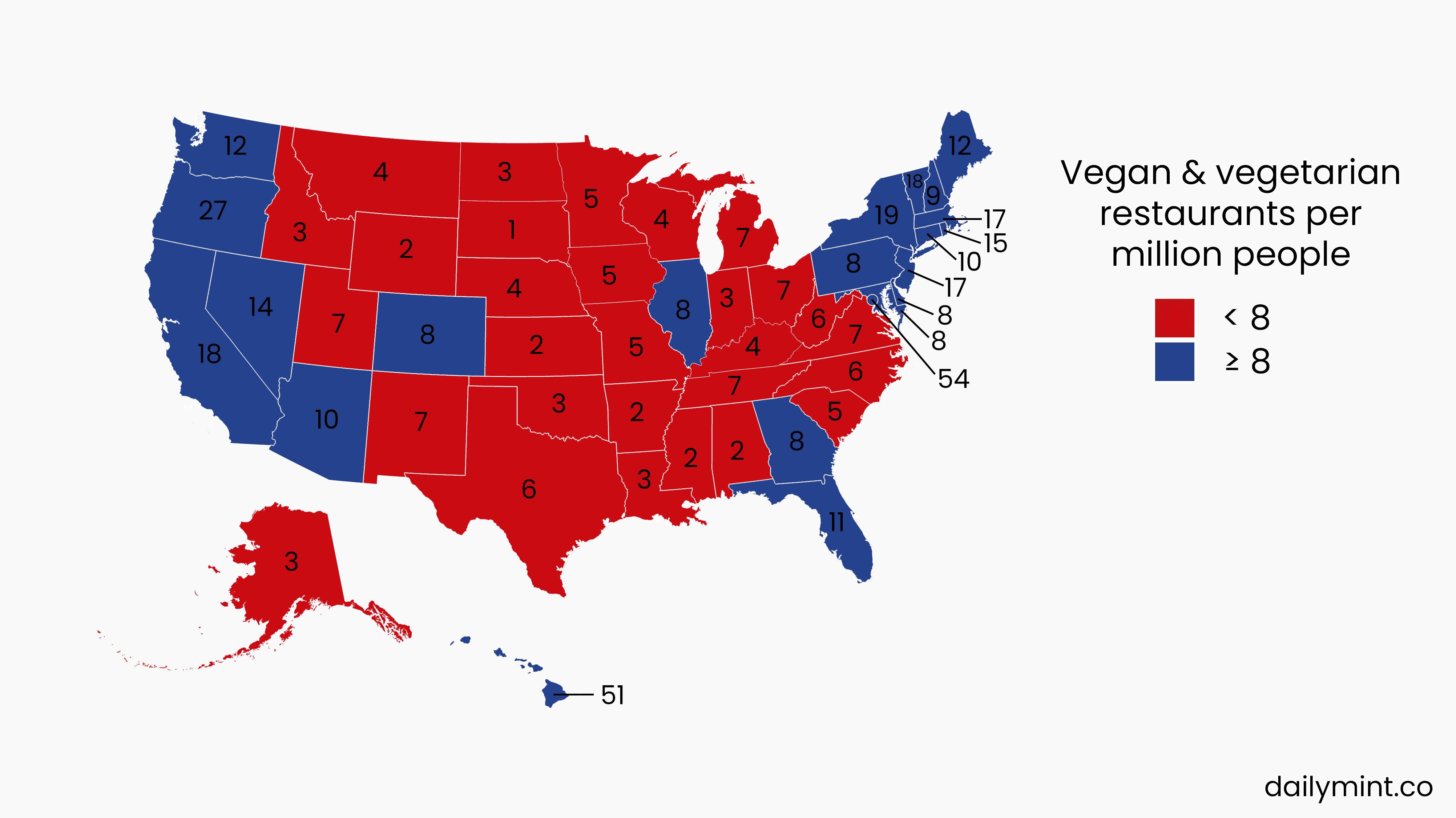 Vegetarian and vegan-friendly US map